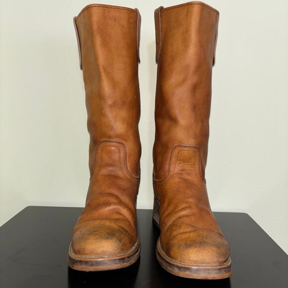 Vintage 70’s Campus Boots Kinney Shoes Tan Leather Pull on Boots Women’s 9.5 - Picture 2 of 8